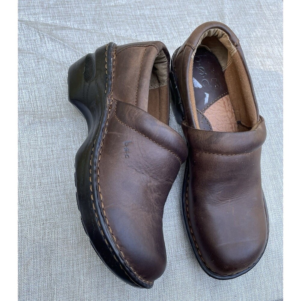 b.o.c. Peggy Brown Leather Slip On Clogs Comfort Boho Workwear 7.5W